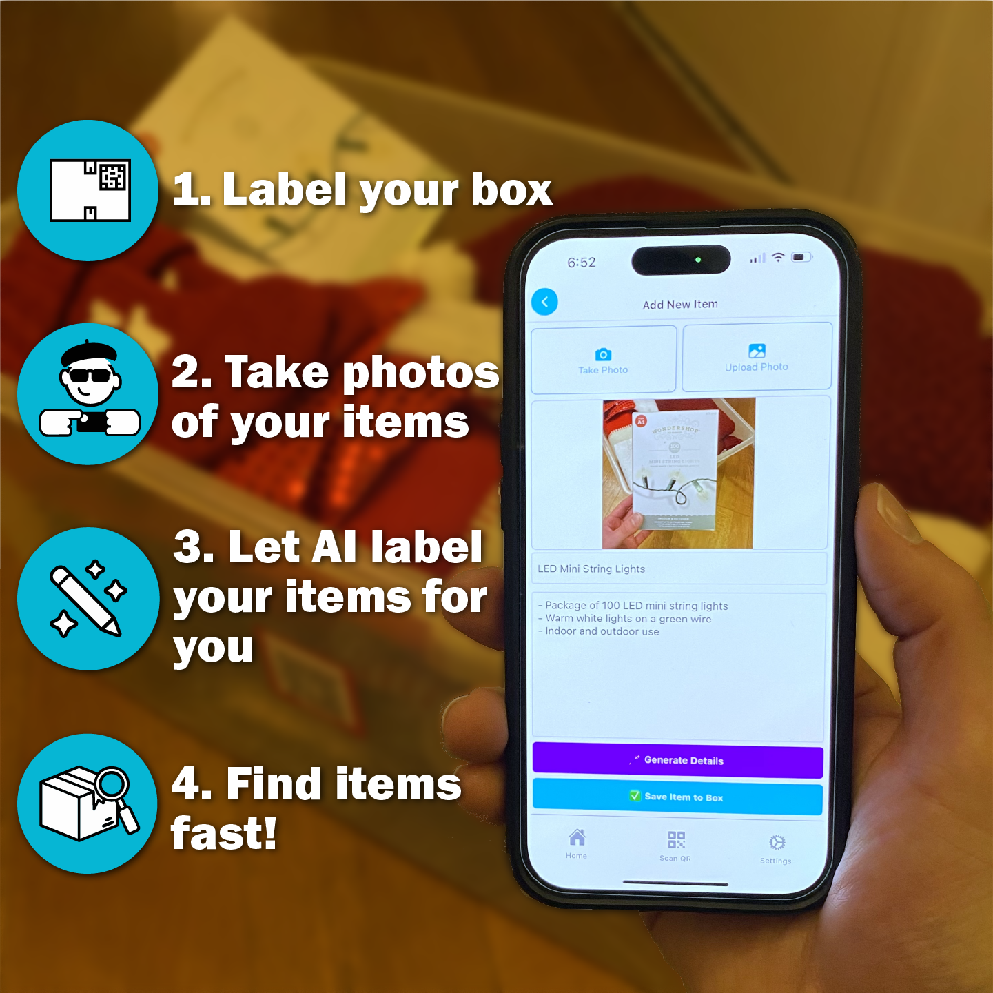 ScanMyStorage QR Stickers - 1 Pack (4 Colors, 48 QR Codes)